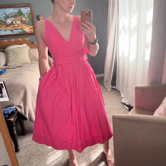 Vibrant Pink Linen Dress with Large Bow - Picture 1 of 5